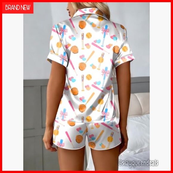 Satin Pajama Set Short Sleeve Top and Shorts Sleepwear Loungewear - Picture 2 of 5